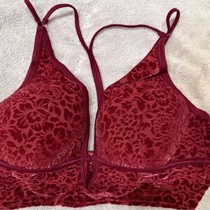 PINK Victoria's Secret - Maroon Velvet Lightly Lined Bralette - Size Large
